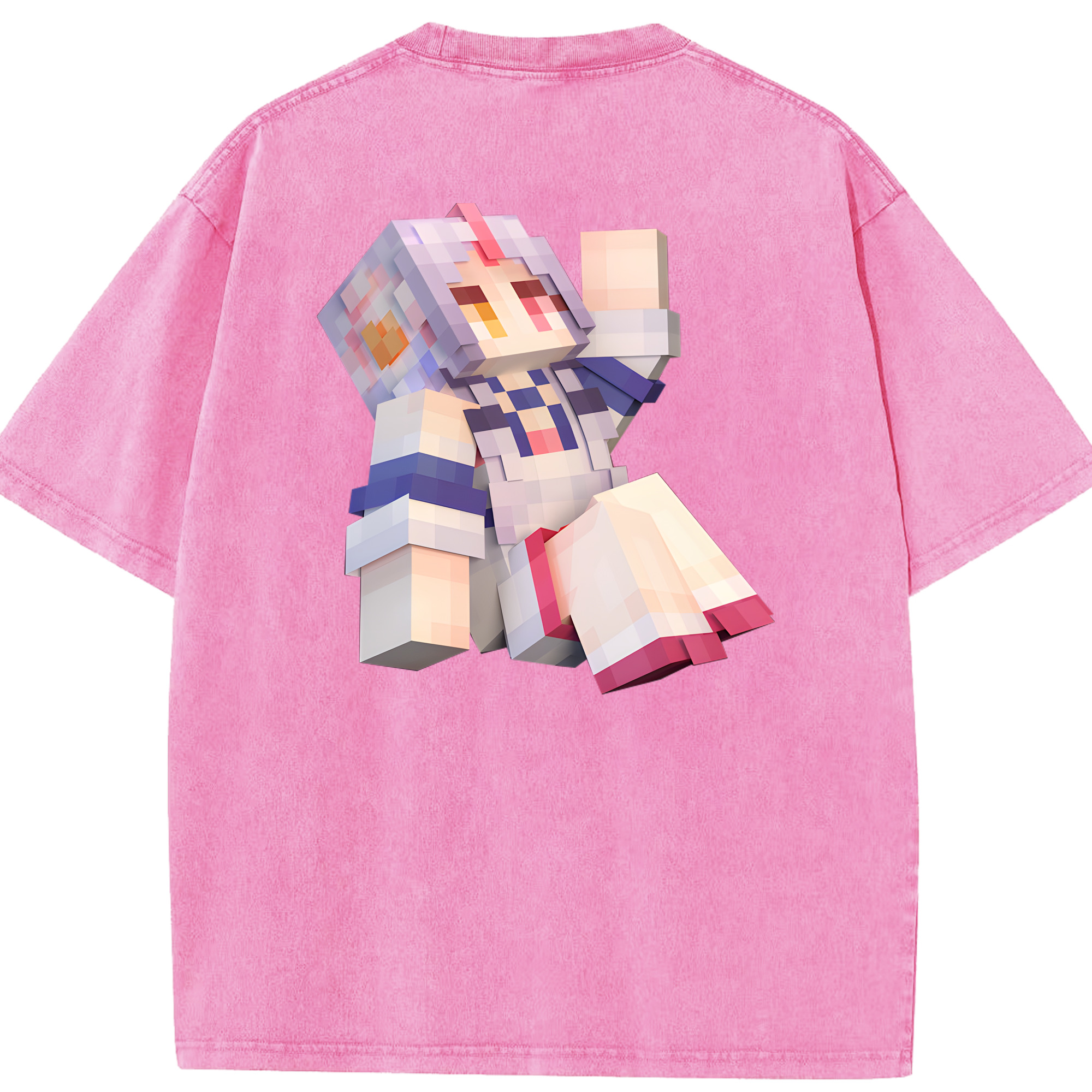 （画像用） マインクラフト ブロックの世界 Minecraft MC Block world 綿100% ヴィンテージ風 半袖Tシャツ（背面プリント）
